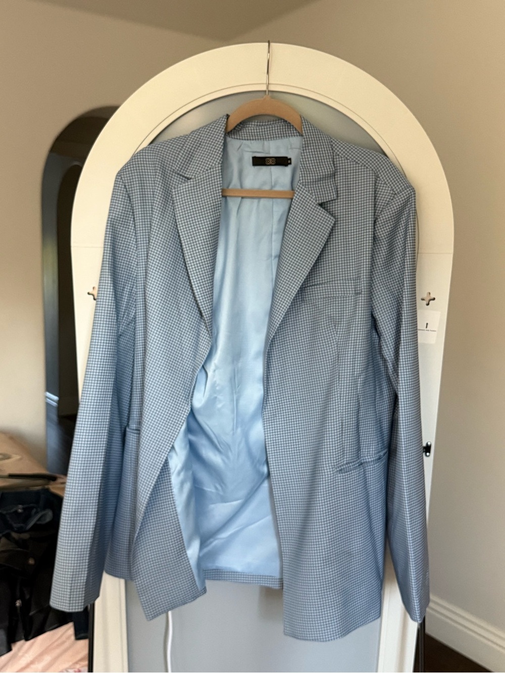Light Blue Micro Check Oversized Blazer | Size M | Excellent Condition